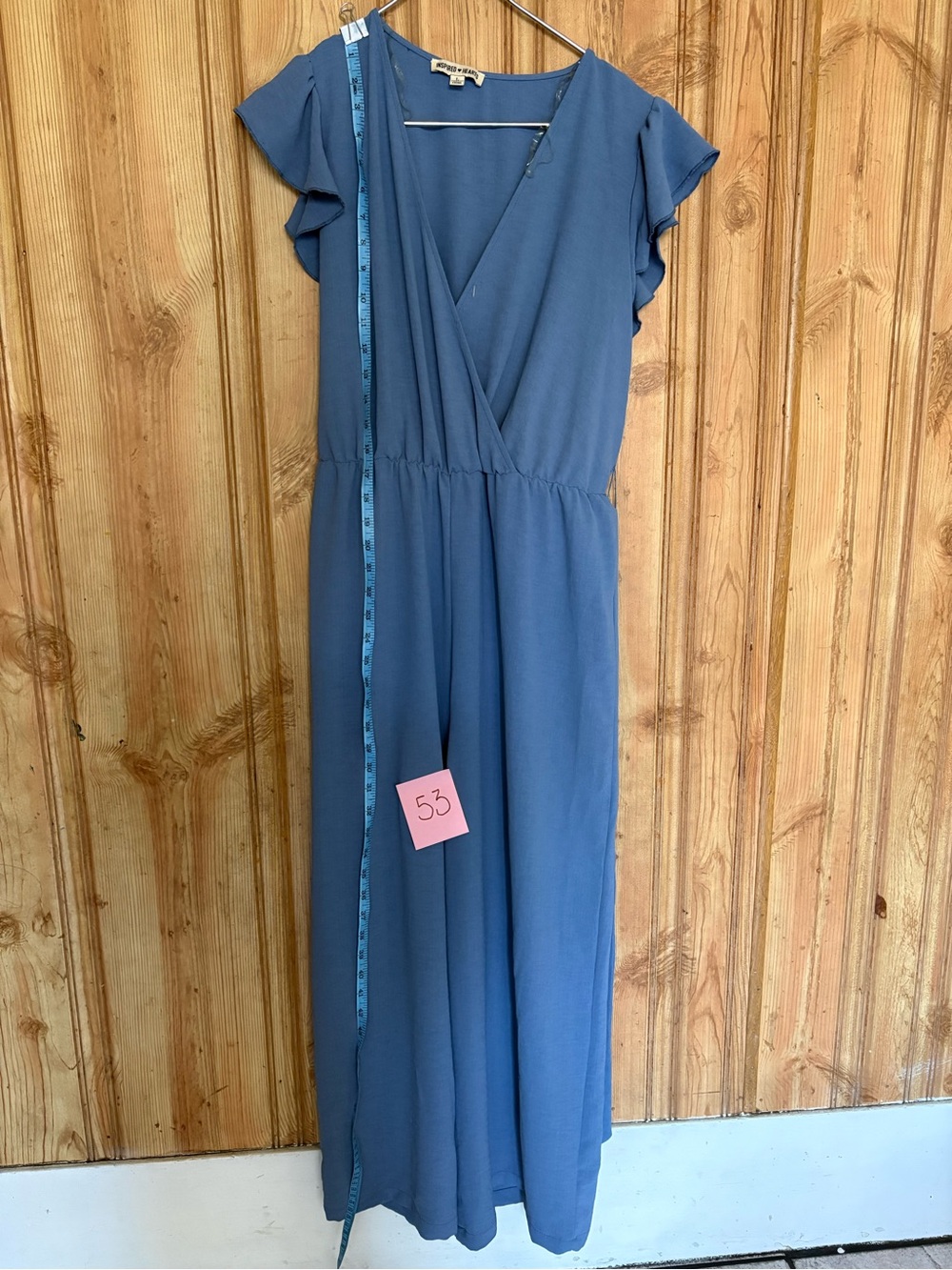 Inspired Hearts Dusty Blue Wrap Maxi Jumpsuit with Tie Waist size L - Picture 13 of 14